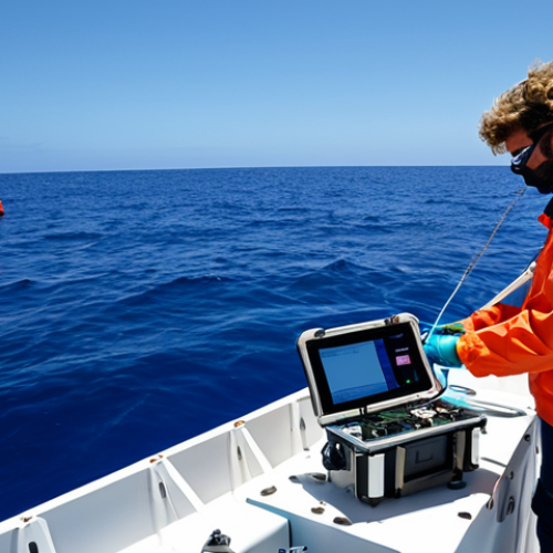 **

A diverse group of scientists from different countries are working together on a research vessel. They are deploying underwater drones to monitor coral reefs. The scene takes place during the day with clear skies and blue water. The scientists are wearing appropriate field gear and using advanced technology. Focus on collaboration and shared expertise. Safe for work, appropriate content, fully clothed, professional, perfect anatomy, natural proportions, high quality.

**