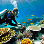 해양 산성화 - Coral Reef Research**

"A marine biologist, fully clothed in appropriate research gear, carefully ex...