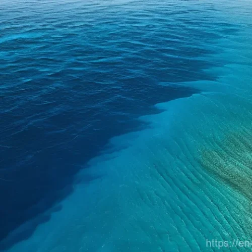 Home 14 해양의 해수면 상승 - **Prompt:** A visually stunning and serene, expansive deep blue ocean absorbing warmth. The surface ...