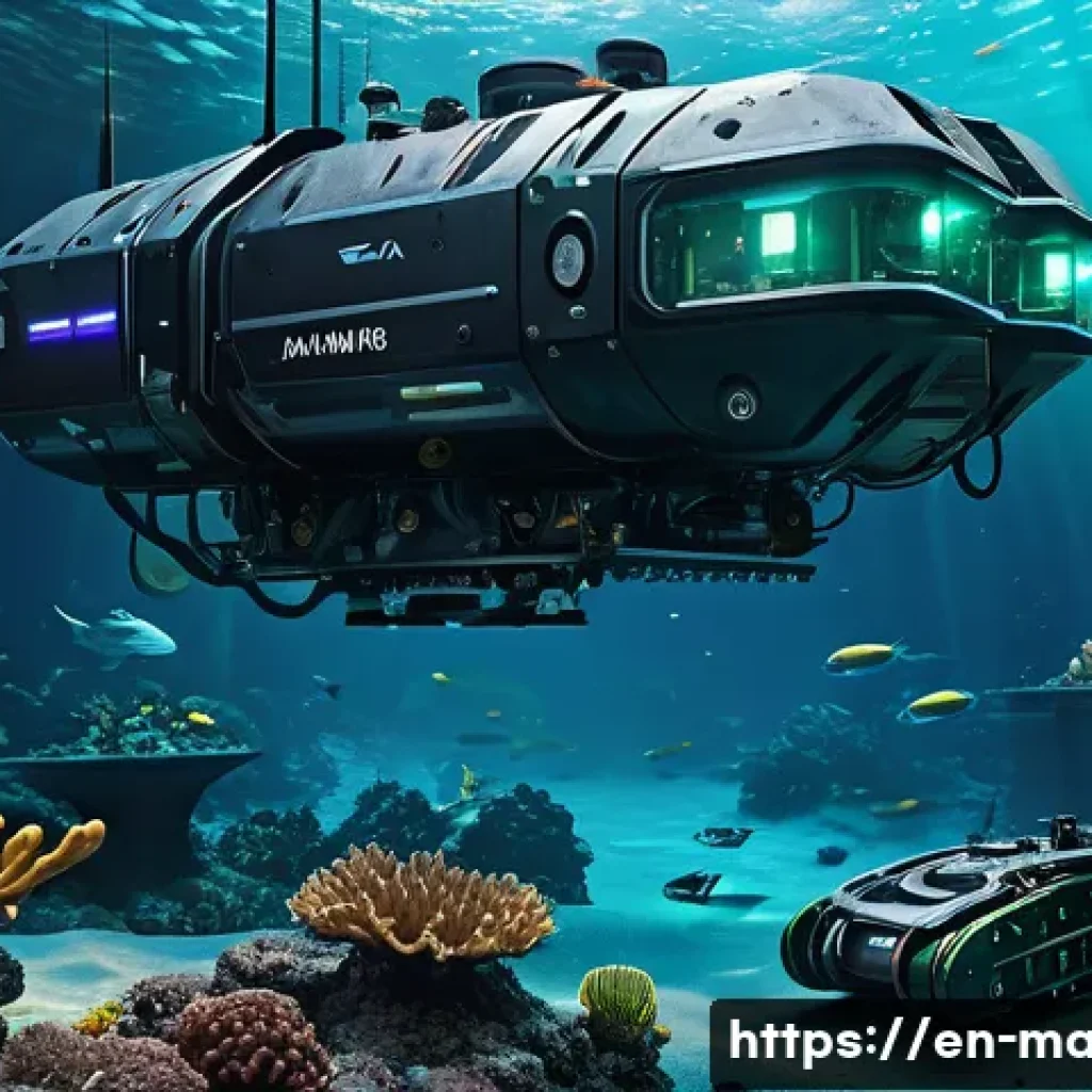 해양 자원 채굴 기술 - A futuristic deep-sea mining operation scene featuring advanced autonomous underwater vehicles (AUVs...