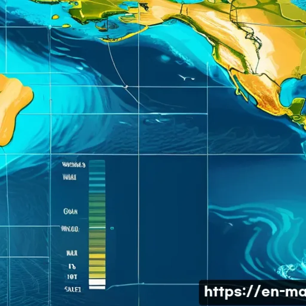 해양학 기초과학 - A detailed scientific illustration of the Gulf Stream surface current flowing along the eastern coas...